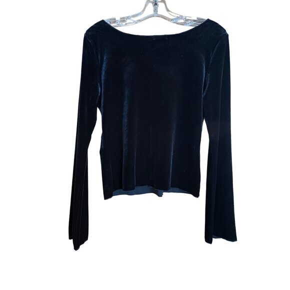 Black Velvet Floral Embroidered Sparkle Top Med Vintage Stretch Holiday Witchy - Picture 3 of 8